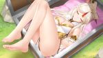  barefoot dress genshin_impact long_hair mvv ningguang_(genshin_impact) no_bra nopan sleeping 