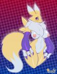  absurd_res anthro black_sclera blue_eyes breasts claws digimon digimon_(species) female fur genitals gf hi_res pussy renamon simple_background solo thick_thighs 
