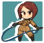  1girl bob_cut boots brown_hair gloves ibara. military military_uniform short_hair solo the_king_of_fighters uniform whip whip_(kof) 