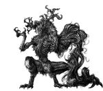  antlers bloodborne claws cleric_beast digitigrade exposed_bone fur greyscale horror_(theme) monochrome monster numenoko prehensile_hair ribs roaring sharp_teeth teeth 