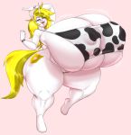  animal_print anthro big_breasts bikini blonde_hair blues64 breasts cleavage clothed clothing cow_print cutie_mark equid equine female hair hasbro hi_res horn huge_breasts hyper hyper_breasts mammal mr.pink my_little_pony sling_bikini solo swimwear thick_thighs tongue tongue_out unicorn white_heart_(oc) 