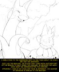  2020 ambiguous_gender anthro biped black_and_white canid canine cheek_tuft clothed clothing comic detailed_background dialogue digital_drawing_(artwork) digital_media_(artwork) duo english_text eye_contact facial_tuft fan_character fangs feral fidchellvore forest front_view fur fur_tuft hair half-closed_eyes head_tuft hi_res hildegard_(fidchellvore) larger_ambiguous larger_feral line_art looking_at_another looking_down looking_up lucario mammal markings monochrome narrowed_eyes nintendo nude open_mouth open_smile outside plant pok&eacute;mon pok&eacute;mon_(species) rear_view serpentine serperior shirt short_hair size_difference sketch smaller_ambiguous smaller_anthro smile standing text three-quarter_view tongue topwear torn_clothing torn_shirt torn_topwear tree tuft video_games yellow_text 