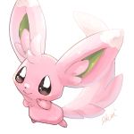  artist_name blush brown_eyes closed_mouth commentary_request full_body gen_5_pokemon happy highres ikei jpeg_artifacts minccino no_humans pink_theme pokemon pokemon_(creature) signature simple_background smile solo white_background 
