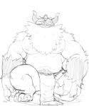  2021 anthro belly bottomwear bulge clothing hi_res loincloth male monochrome moobs musclegut nintendo nipples o-ro overweight overweight_anthro overweight_male perrserker pok&eacute;mon pok&eacute;mon_(species) simple_background sketch solo video_games white_background 