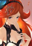  1girl aiu_eo blue_eyes breasts cleavage fingernails granblue_fantasy hairband hand_on_own_chest long_hair orange_hair portrait sara_(granblue_fantasy) 