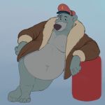  1:1 2020 anthro baloo belly clothing disney hat headgear headwear hi_res humanoid_hands male mammal moobs overweight overweight_male simple_background solo talespin themorghull ursid 