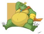  2019 3_toes 4_fingers absurd_res anthro barefoot belly belly_focus big_belly biped canson cape claws clothing crocodile crocodilian crocodylid crown digital_drawing_(artwork) digital_media_(artwork) donkey_kong_(series) fangs fingers front_view green_body hi_res jewelry king_k._rool kremling looking_at_self male multicolored_body musclegut navel nintendo nude outie_navel overweight overweight_anthro overweight_male pecs plantigrade relaxing reptile royalty scalie sharp_teeth signature simple_background sitting smile smirk solo spread_legs spreading teeth thick_thighs toe_claws toes video_games yellow_body 