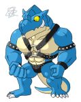  2007 anthro barazoku blue_body clothing humanoid_hands leather_daddy low_res male muscular muscular_male scalie simple_background solo underwear white_background x_kishi_y 