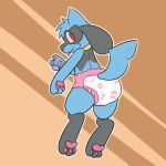  1:1 2021 ambiguous_gender anthro big_ears black_body black_fur blue_body blue_fur bottomwear butt canid canine clothing cute_expression cute_eyes cute_face diaper diaper_fetish exposed_diaper feet fluffy fluffy_tail fur gesture happy hi_res hindpaw long_ears looking_at_viewer mammal nintendo padding pattern_diaper paws pink_diaper pok&eacute;mon pok&eacute;mon_(species) practice pull-ups_(diaper) pull_ups red_eyes relaxing riolu ritzcat simple_background smile smiling_at_viewer solo training_pants video_games wetness_indicator 