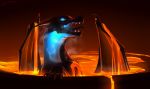  absurd_res angry contrast dragon female feral glowing glowing_eyes growling hi_res lava looking_back nightwing_(wof) queen_battlewinner_(wof) shido-tara solo wings_of_fire 