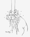  anthro beastmilk black_and_white bovid bovine cattle digital_drawing_(artwork) digital_media_(artwork) eyes_closed horn liquids low_res male mammal monochrome nude pouring simple_background 