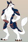  animal_genitalia anthro ball_tuft balls balls_tattoo big_balls black_claws blue_body blue_fur claws crotch_tuft erection fluffy fluffy_balls fluffy_tail foreskin fur genital_runes genitals hi_res juniorjosi kazuhiro_yasei male markings muscular muscular_anthro muscular_male neck_tuft orange_body orange_fur orange_markings penis pose runes sergal sheath simple_background solo tattoo tongue tongue_out tuft uncut white_body white_fur 