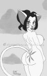  angel anthro butt domestic_cat familizombie felid feline felis female hi_res kiki lips mammal monochrome solo 