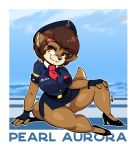  amber_eyes anthro big_breasts black_nose bottomwear breasts brown_hair clothed clothing female fingerless_gloves footwear freckles gloves hair handwear hi_res high_heels joaoppereiraus lutrine mammal mustelid navy panties pearl_aurora shoes short_hair skirt solo underwear upskirt 