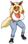  alpha_channel anthro big_breasts big_hair breasts canid canine cleavage clothed clothing cyberkaku eeveelution female flareon hair hand_on_hip hi_res huge_breasts mammal nintendo pok&eacute;mon pok&eacute;mon_(species) ruby_(sturk-fontaine) solo video_games 