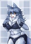  2020 5_fingers agura_(pixiv) ahoge anthro armband big_breasts bikini blush breasts brown_nose canid canine canis cheek_tuft chest_tuft clothed clothing cute_fangs facial_tuft female fingers fluffy fluffy_tail fur glistening glistening_hair grey_body grey_fur grey_hair hair inner_ear_fluff kemono long_hair looking_at_viewer mammal multicolored_body multicolored_fur multicolored_hair neck_tuft open_mouth portrait silver_hair simple_background solo swimwear three-quarter_portrait tongue tongue_out tuft white_body white_fur wolf yellow_eyes 