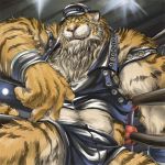  1:1 2008 anthro barazoku bottomwear clothing detailed_background felid fighting_ring fur humanoid_hands kemono low_res male mammal pantherine shorts solo tiger unknown_artist yellow_body yellow_fur 