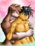  2009 3:4 anthro brown_body brown_fur canid canine canis domestic_dog fur hug hugging_from_behind humanoid_hands kokuhane licking male male/male mammal muscular muscular_male ryuu_majin tongue tongue_out 