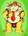  3_toes 4_fingers anonymous_artist anthro armband bowser bracelet bulge clothing collar eyebrows feet fingers hair hand_on_hip hi_res jewelry koopa male mario_bros necktie nintendo nipples red_eyes red_hair reptile scalie shell solo spiked_armband spiked_bracelet spiked_collar spiked_shell spikes spikes_(anatomy) thick_eyebrows toes triumph underwear video_games yellow_body 