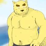  2009 alpha_channel anthro beach belly blush canid canine canis clothing cute_fangs domestic_dog humanoid_hands kemono low_res male mammal moobs navel nipples outside overweight overweight_male scar seaside solo swimwear water y_inuwashi 