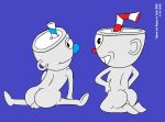  anthro backsack balls barefoot butt cuphead_(character) cuphead_(game) duo for_a_head genitals humanoid male mowub mugman nude object_head straw video_games 