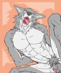  2008 anthro balls barazoku canid canine canis eyes_closed flaccid fur genitals grey_body grey_fur kemono low_res male mammal muscular muscular_male penis pubes solo tongue tongue_out unknown_artist wolf 