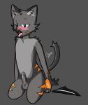  anthro blush bodily_fluids cybeeyoru erection felid feline genital_fluids kneeling male mammal open_mouth precum solo tongue tongue_out 