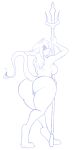  anthro blue_and_white blush breasts butt female final_fantasy final_fantasy_ix freya_crescent fur genitals hair looking-back mammal melee_weapon monochrome murid murine polearm pussy rat rear_view rodent skidd solo square_enix trident video_games weapon 
