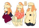  animal_crossing anthro bent_over bottomwear button_pop canid canine canis clothing domestic_dog female goonie-san hi_res isabelle_(animal_crossing) legwear mammal mature_female mole_(marking) nintendo nude skirt solo tape_bondage thigh_highs tired video_games 