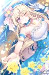  1girl 765657722 artist_name blonde_hair breasts civia cleavage collarbone gloves headband hololive hololive_china horns looking_at_viewer medium_breasts one_eye_closed reaching_out single_horn solo star_(symbol) virtual_youtuber white_gloves 