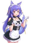  .live alternate_costume animal_ears blush fang gloves hair_ornament highres looking_at_viewer maid maid_headdress open_mouth paw_pose purple_hair rurun_rururica shinori_(efvbji6264) simple_background virtual_youtuber white_background white_gloves wolf_ears yellow_eyes 