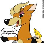  2018 alpha_channel antelope bovid carol_the_antelope cartoon_network clothing digital_media_(artwork) duo english_text eyeshadow eyewear female feral fur fuzzballfox hair hi_res hooves horn human ikakins interspecies johnny_bravo johnny_bravo_(series) looking_at_viewer makeup male mammal purple_eyeshadow simple_background suggestive sunglasses text transparent_background 