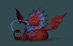  chibi closed_mouth commentary dragon full_body grey_background less long_tongue lying magic:_the_gathering niv-mizzet no_humans scales simple_background solo tongue tongue_out wings yellow_eyes 