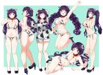  animal_ears animal_print ass bare_arms bare_legs bare_shoulders bell bell_collar bikini breasts cleavage closed_eyes collar cow_ears cow_hood cow_horns cow_print green_eyes hair_ornament high_heels highres horns kurokawa_makoto large_breasts long_hair looking_at_viewer love_live! love_live!_school_idol_project low_twintails lying navel one_eye_closed open_mouth purple_hair red_collar scrunchie shoes side-tie_bikini smile standing swimsuit toujou_nozomi twintails white_bikini 