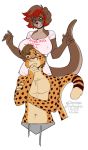  2021 alpha_channel anthro boob_hat breasts cheetah clothed clothing digital_media_(artwork) eyebrows eyelashes felid feline female hi_res kittydee lutrine mammal mustelid smile topless 