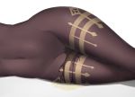  1girl bodystocking cameltoe close-up covered_navel ganyu_(genshin_impact) genshin_impact highres lying on_side peeing peeing_self simple_background skin_tight solo stomach thighs white_background z282g 