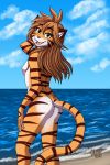  2020 anthro beach black_stripes breasts brown_hair butt casual_nudity countershade_butt countershade_face countershade_torso countershading digital_media_(artwork) felid female flora_(twokinds) fur hair hand_behind_head hand_on_leg hand_on_thigh heresy_(artist) hi_res keidran long_hair looking_at_viewer looking_back mammal multicolored_body multicolored_fur nude open_mouth open_smile orange_body orange_fur pantherine rear_view seaside smile solo standing striped_body striped_fur stripes teeth tiger tongue two_tone_body two_tone_fur twokinds water webcomic white_body white_countershading white_fur 