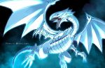  artist_name blue-eyes_white_dragon blue_eyes claws commentary_request dragon glowing looking_to_the_side no_humans open_mouth sharp_teeth solo soya_(sys_ygo) teeth tongue watermark yu-gi-oh! 