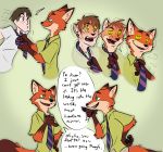  alternate_costume anthro axiomtf brainwashing brown_eyes brown_hair canid canine cloning clothed clothing clothing_swap dialogue disney duo english_text fox fur furii glowing glowing_eyes green_eyes hair human human_to_anthro humanoid hypnosis male male/male mammal mind_break mind_control necktie nick_wilde orange_body orange_fur shirt simple_background solo species_transformation speech_bubble teeth text topwear transformation transformation_sequence zootopia 