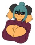  anthro breasts canid canine canis cleavage cleavage_cutout clothed clothing domestic_dog eyewear female glasses hair hi_res jwinkz keyhole_turtleneck mammal smile solo sweater topwear zoey_(jwinkz) 