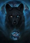  2021 ambiguous_gender black_body black_fur black_nose canid canine digital_media_(artwork) earth feral fur headshot_portrait heterochromia hi_res jademerien mammal portrait solo space 