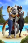  absurd_res android anthro biped black_hair blonde_hair bloominglynx blue_eyes brown_body brown_eyes brown_fur canid canine clothed clothing detailed_background domestic_cat erika_marke_(nifo-190) evie_serova_(nifo-190) fangs felid feline felis female fox fur grey_body grey_fox grey_fur group hair hi_res hug m.i.r.a_(gopon358) machine mammal marble_fox multicolored_body multicolored_fur open_mouth purple_eyes red_fox robot silver_hair smile two_tone_body two_tone_fur urocyon 