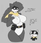  ambiguous_gender anthro atlus belt big_breasts biped black_body black_eyes black_fur black_nose breasts chest_tuft countershading curvaceous curvy_figure dialogue domestic_cat domino_mask duo english_text eyes_closed featureless_crotch felid feline felis female fingerless_(marking) fur grey_background grey_body grey_fur grey_hair hair hand_on_breast hi_res huge_breasts long_hair looking_at_another mammal mask megami_tensei megami_tensei_persona monotone_hair morgana_(persona) mostly_nude multicolored_body multicolored_fur naturally_censored nipple_tuft noki_(hexteknik) open_mouth open_smile scarf semi-anthro simple_background smile standing starfighter text tuft two_tone_body two_tone_fur utility_belt video_games voluptuous white_body white_countershading white_fur wide_hips 
