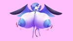  areola big_breasts blue_hair breast_expansion breasts clothing elfdrago expansion female gardevoir green_eyes hair hands_behind_head hi_res huge_breasts humanoid hyper hyper_breasts nintendo nipples one_eye_obstructed pok&eacute;mon pok&eacute;mon_(species) simple_background smile solo torn_clothing video_games wardrobe_malfunction white_body white_skin wings 