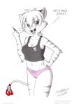  anthro breasts clothing felid feline felis female machairodontine mammal navel pantherine panties pantsu panty_shot pen pencil_(disambiguation) ribbons sabertooth_(disambiguation) shirt solo tank_top tiger tira tirashanks tirashanks_(artist) toony topwear underwear 