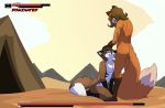  absurd_res alfred_(umpherio) anthro boss butt canid canine desert duo fellatio fight fox gameplay_mechanics genitals health_bar hi_res hud kneeling kneeling_oral_position luskfoxx male male/male mammal nude oral outdoors_sex outside penile penis sex standing tent umpherio video_game_mechanics 