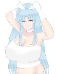  1girl aqua_hair breasts cleavage closed_mouth collar estherelaitea gloves golden_sun hair_ornament hair_ribbon highres long_hair mary_(golden_sun) ponytail ribbon solo tank_top tied_hair white_gloves wide_ponytail 