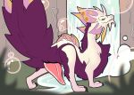  absurd_res bubble butt capcom feral fur genitals hi_res leviathan_(mh) male mizutsune monster_hunter penis presenting presenting_hindquarters purple_body purple_fur solo someindecentfellow tapering_penis video_games 