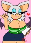  &lt;3 animal_crossing anthro bell berkthejerk big_breasts bottomwear breasts chiropteran cleavage clipboard clothed clothing collar cosplay female isabelle_(animal_crossing) mammal miniskirt nintendo rouge_the_bat skirt solo sonic_the_hedgehog_(series) video_games wings 