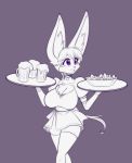  alcohol anthro beer beverage big_breasts big_ears bottomwear breasts canid canine chest_tuft cleavage cleavage_cutout clothed clothing collar female fennec fox hi_res legwear mammal miniskirt monochrome scorpdk skirt solo stockings tuft waiter 